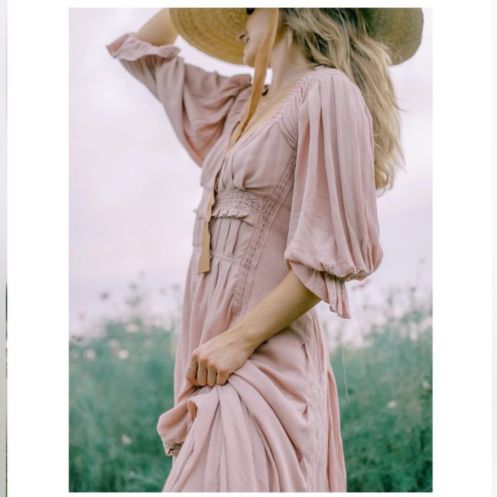 New Free People✨Magdalia Maxi Dress- Pale Mauve Pink Size - Picture 5 of 6